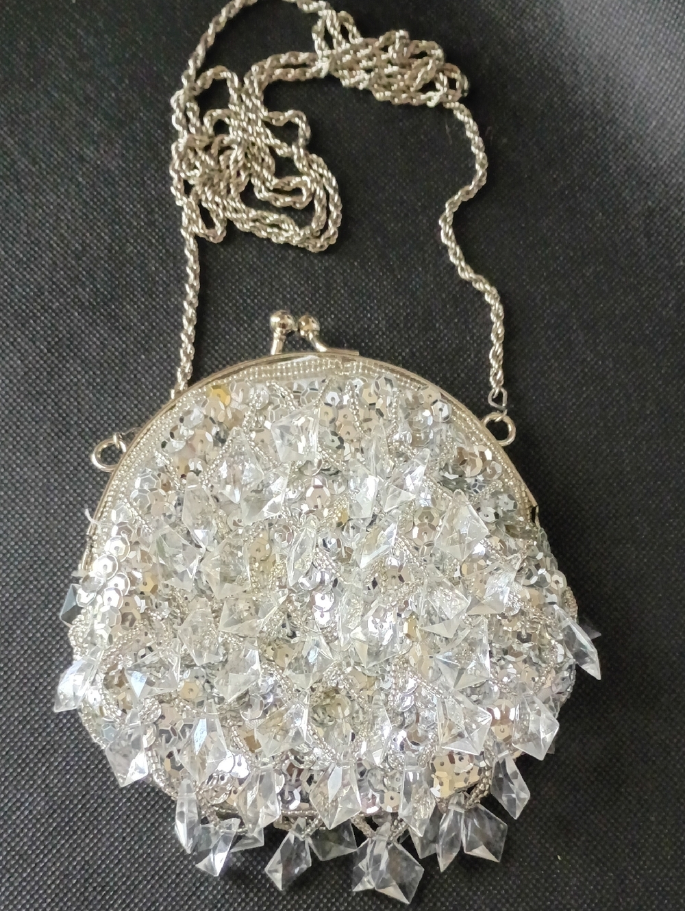 La Regale Silver Crystal Evening Bag